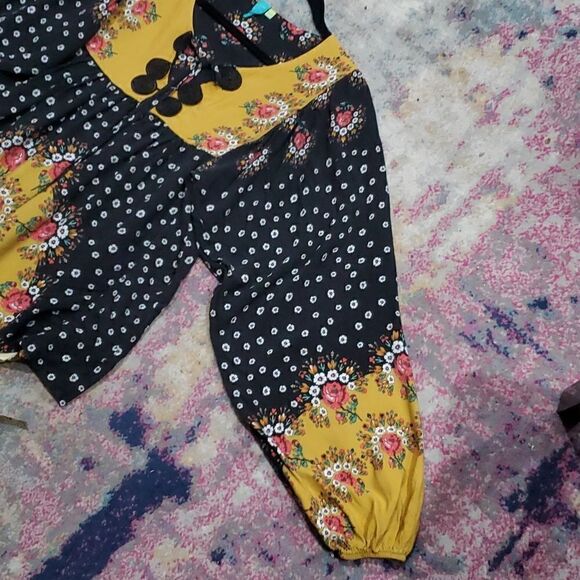 Farm Rio Intarsia Black Floral Pullover Boho Blouse - Picture 10 of 16